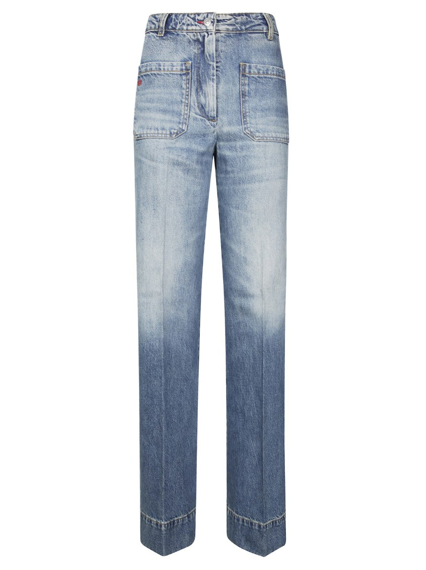 Victoria Beckham High-Waisted Straight Leg Denim Jeans With Minimalist Design