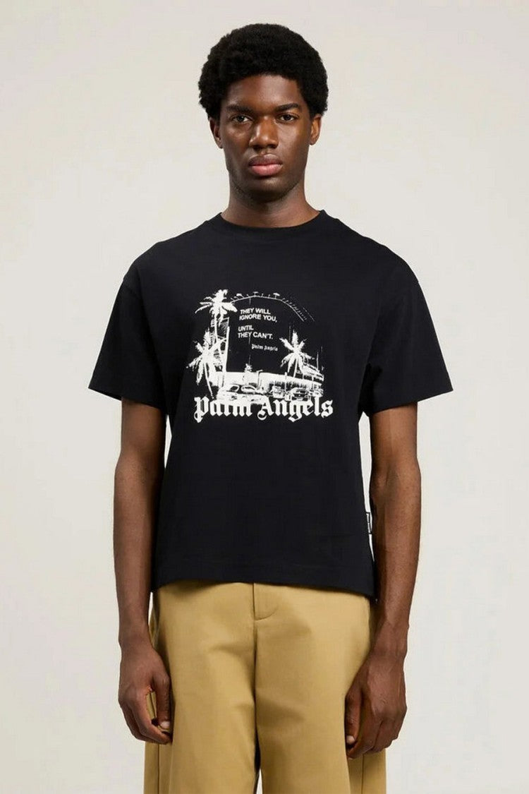 Palm Angels Black Cotton Printed T-Shirt