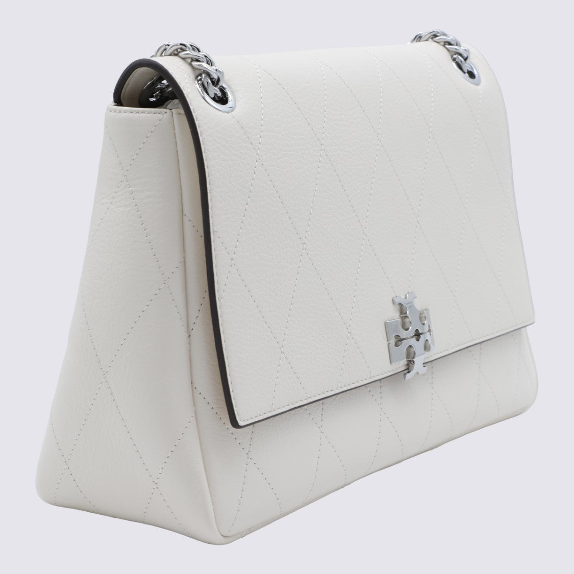 Tory Burch Structured Handbag With Quilted Diamond Pattern And Metallic Emblem