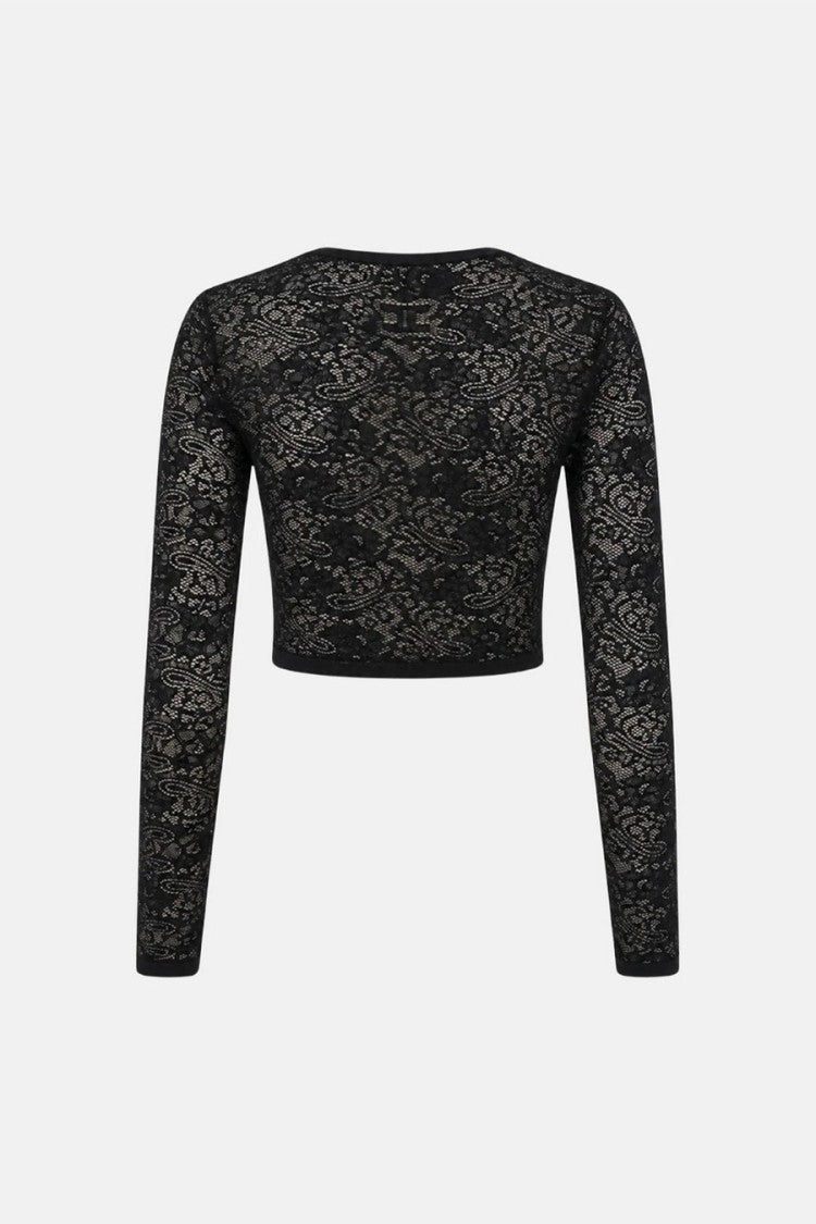 Elisabetta Franchi Black Lace-Effect Cropped Cardigan