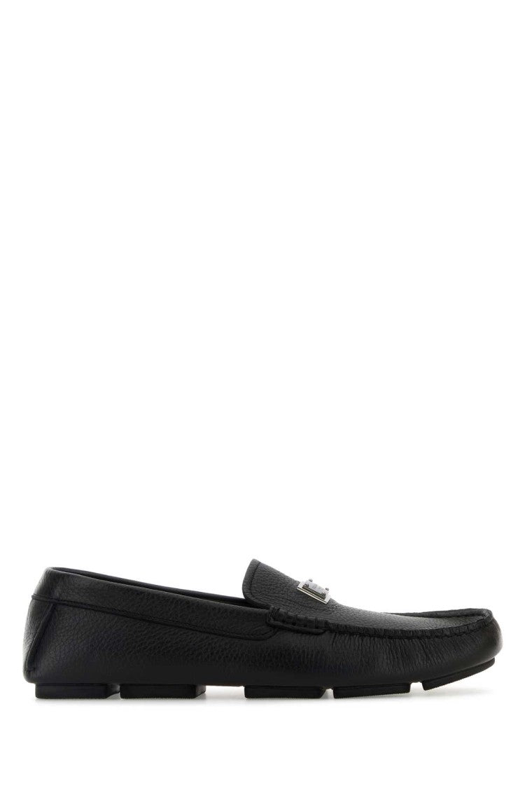 Dolce & Gabbana Textured Black Leather Loafers With Rubber Sole