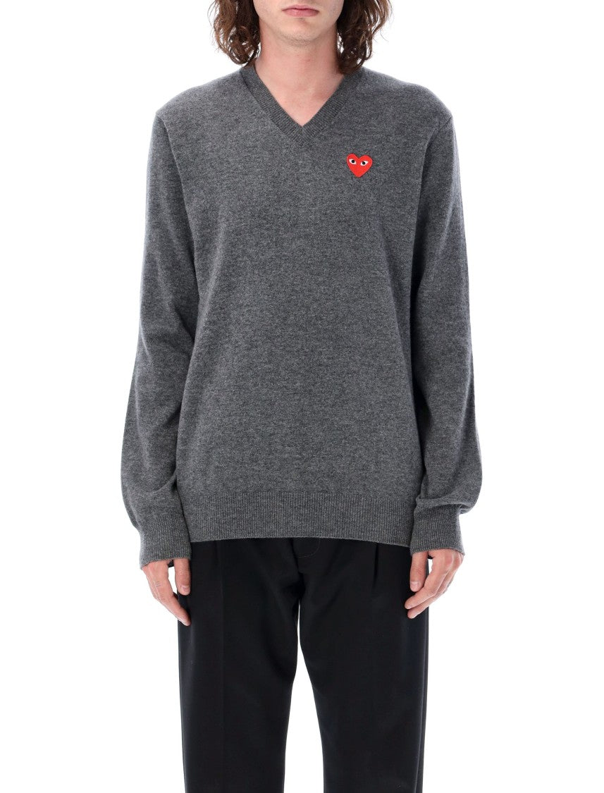 Comme Des Garçons Red Heart Patch V-Neck