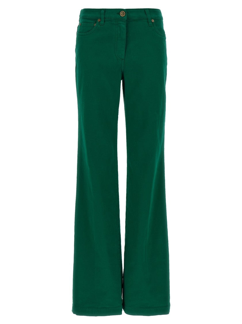 Etro Wide-Leg Green Cotton Trousers