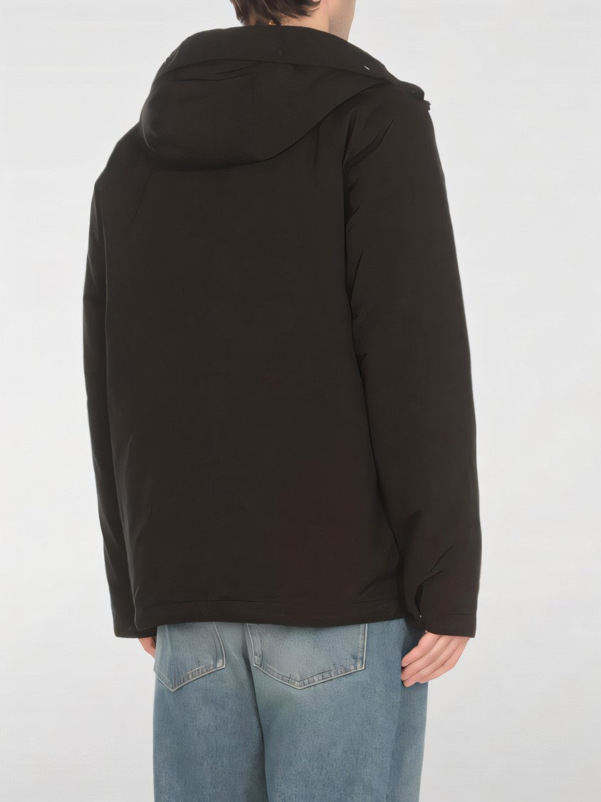 Stone Island Black Padded Jacket With Hood And Signature Logo