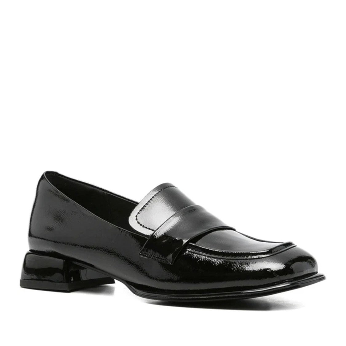 Sergio Moretti Black Glossy Rounded Square Toe Strap Patent Leather Loafers