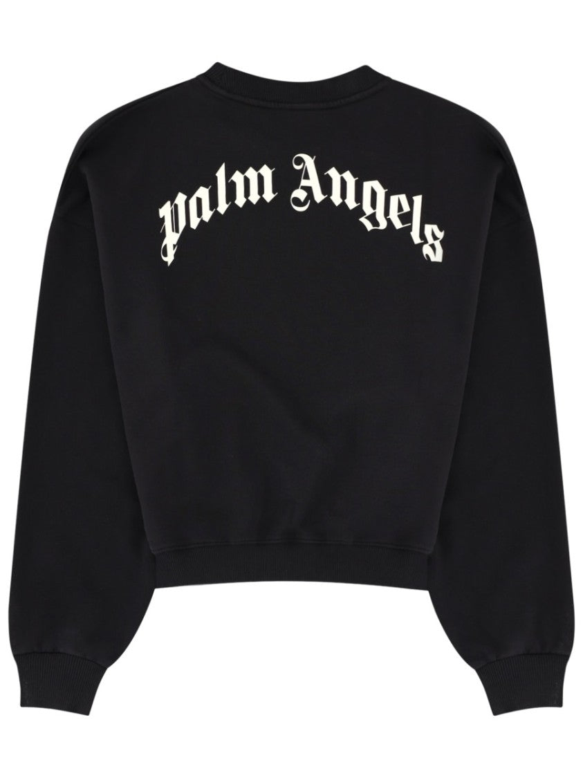 Palm Angels Neutrals Crop Crewneck Arched Logo Sweatshirt