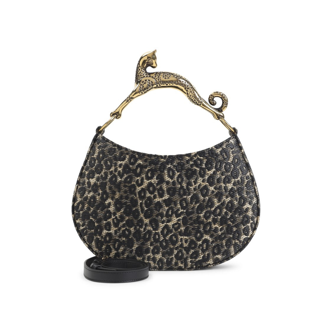 Lanvin Textured Leopard Print Shoulder Bag With Sculptural Gold Handle