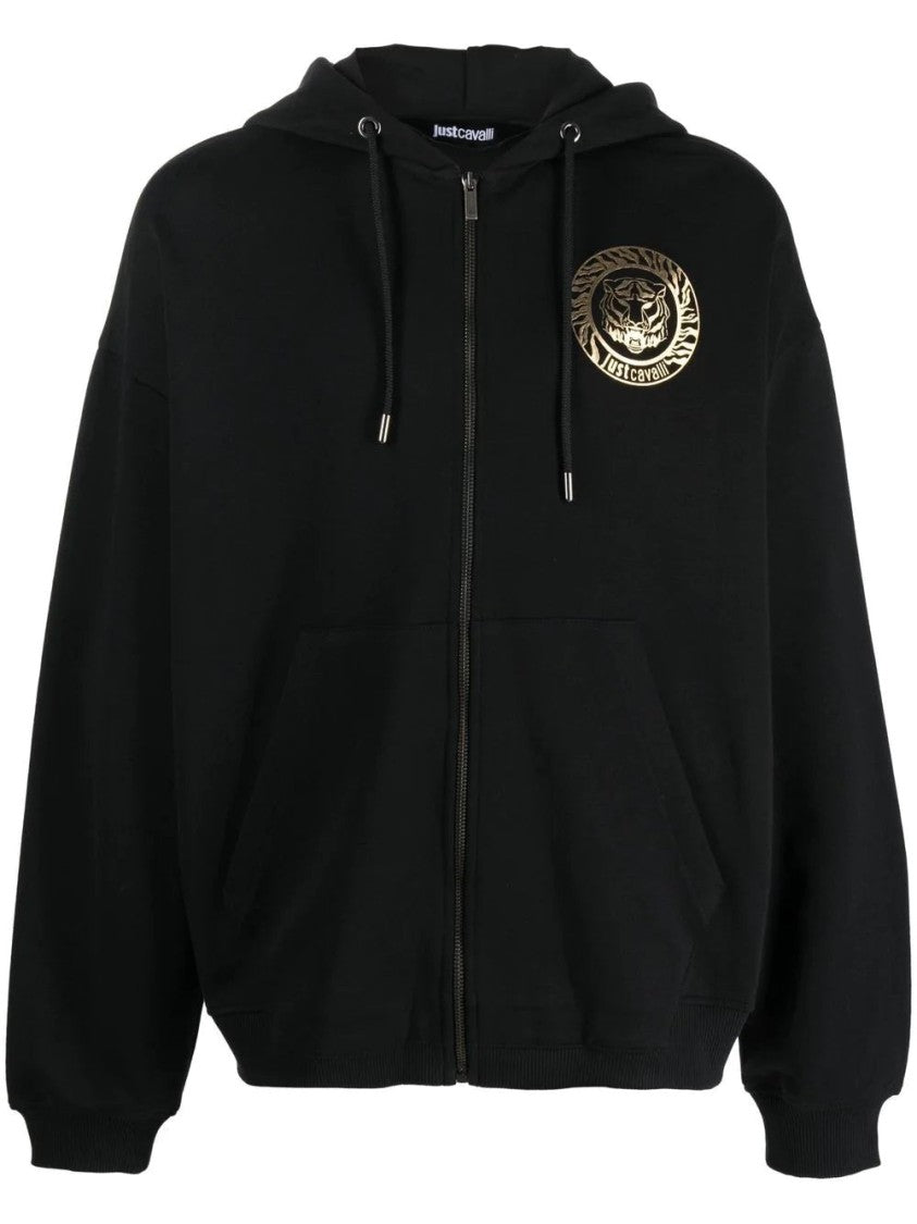 Just Cavalli Relaxed-Fit Black Sweatshirt With Front Pocket