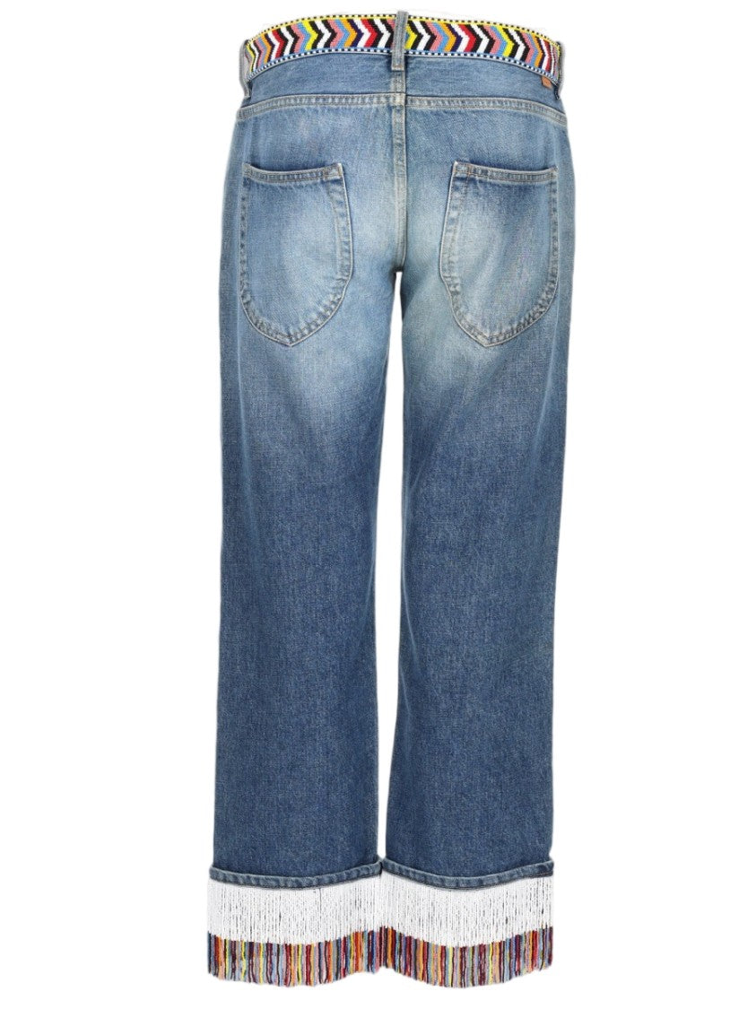 Alanui Straight-Leg Jeans With Fringe Hem And Vibrant Waistband