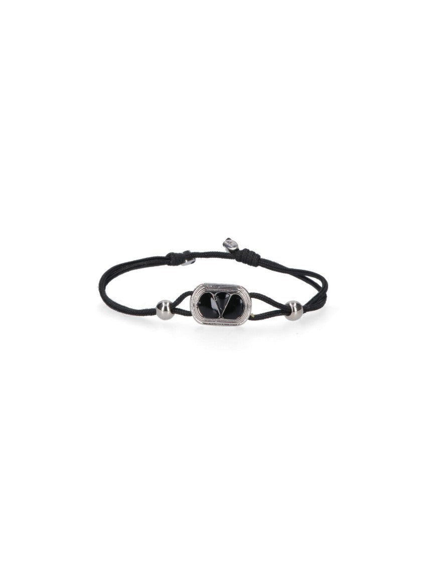 Valentino Garavani Black Vlogo Signature Fabric Charm Bracelet