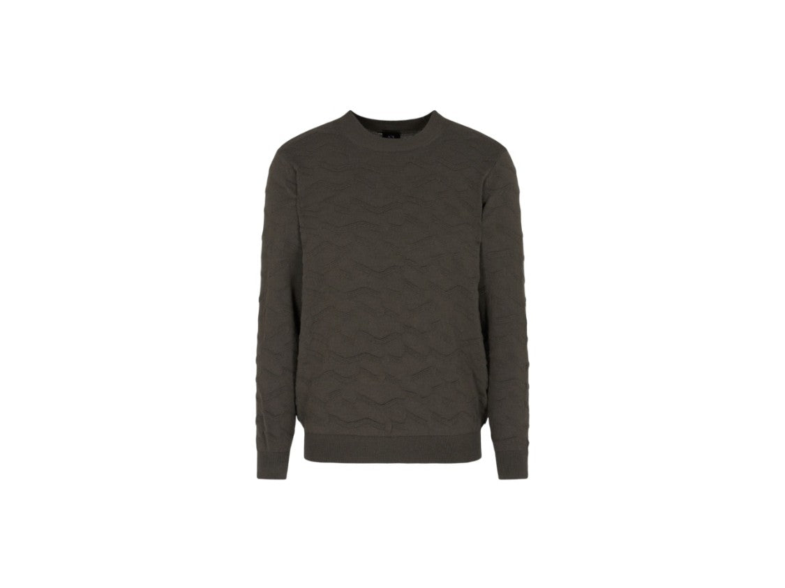 Armani Exchange Wavy Textured Crewneck Sweater Ribbed Details