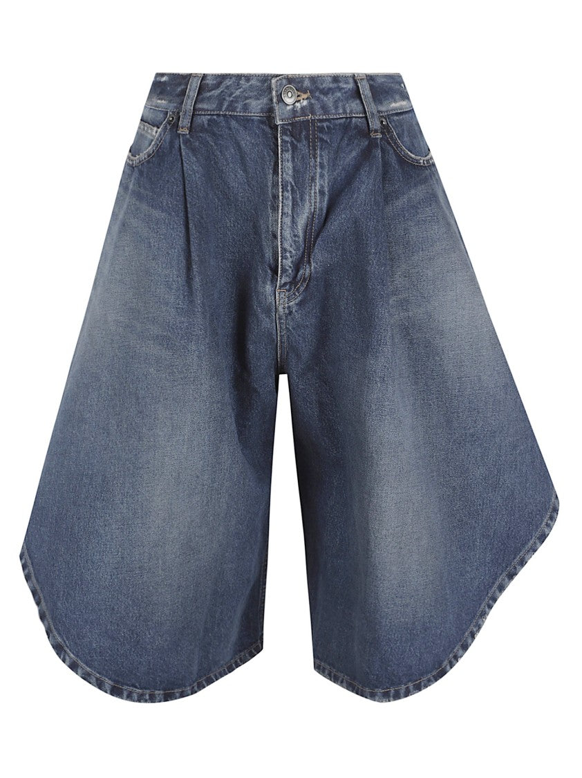 Balenciaga Blue Cotton Distressed Tulip Denim Shorts