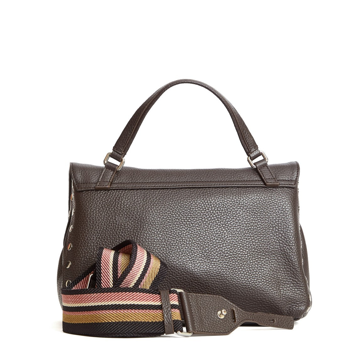 Zanellato Structured Small Grey Handbag With Multi-Pocket Design And Removable Straps