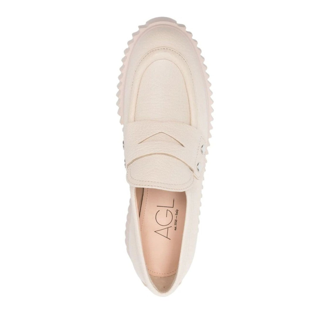 Agl Beige Dany Goat Leather Chunky Wedge Loafers