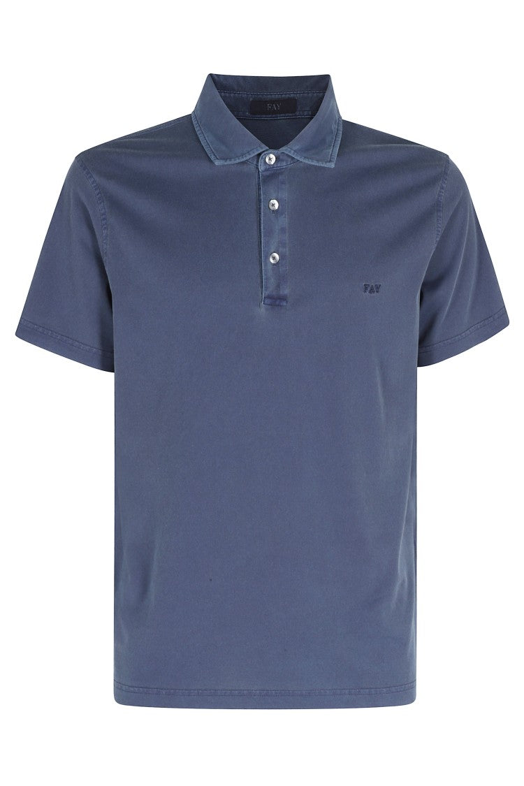 Fay Blue Polo Jersey Frosted Embroidery Cotton Polo Shirt
