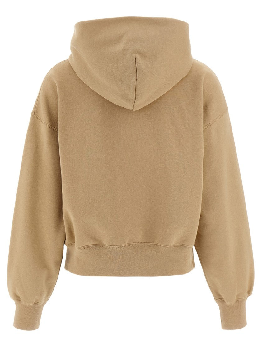 Gucci Cropped Fleece Cotton Hoodie With Embroidered Logo