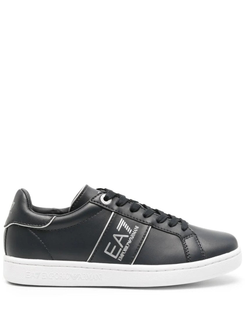 Ea7 Emporio Armani Blue Cow Leather Trainers With Padded Collar