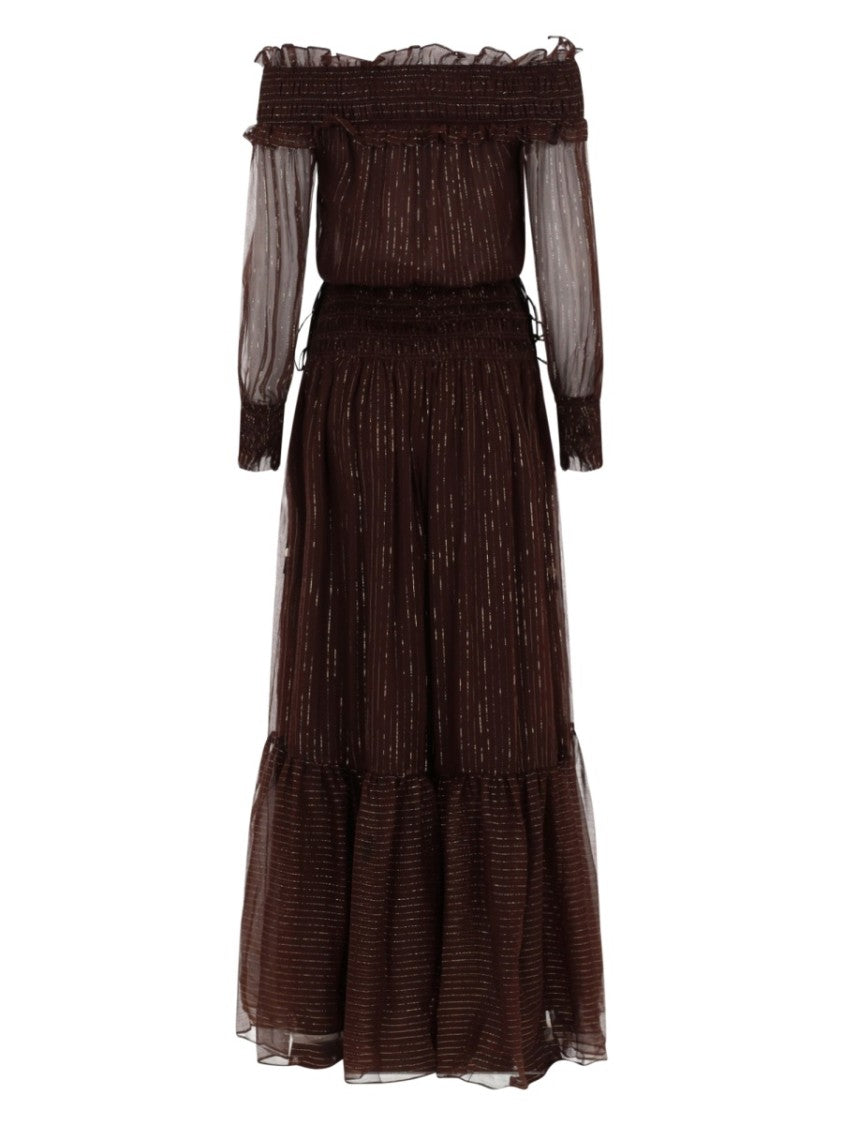 Self-Portrait Silk-Blend Off-Shoulder Ruffled Midi Dress