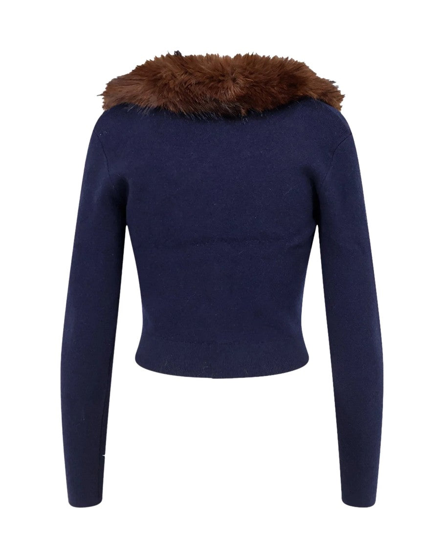 Self-Portrait Cropped Faux Fur Collar Knit Cardigan