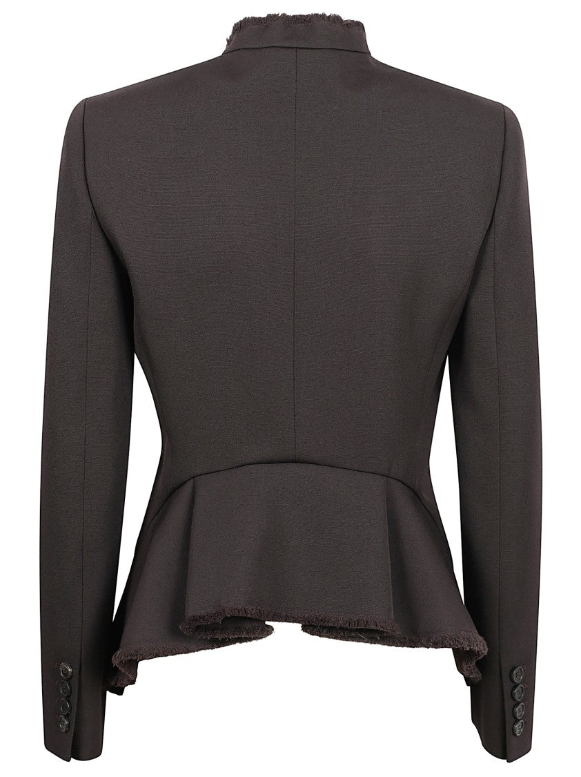 Alexander Mcqueen Fringed Hem Wool Jacket With Peplum Detail