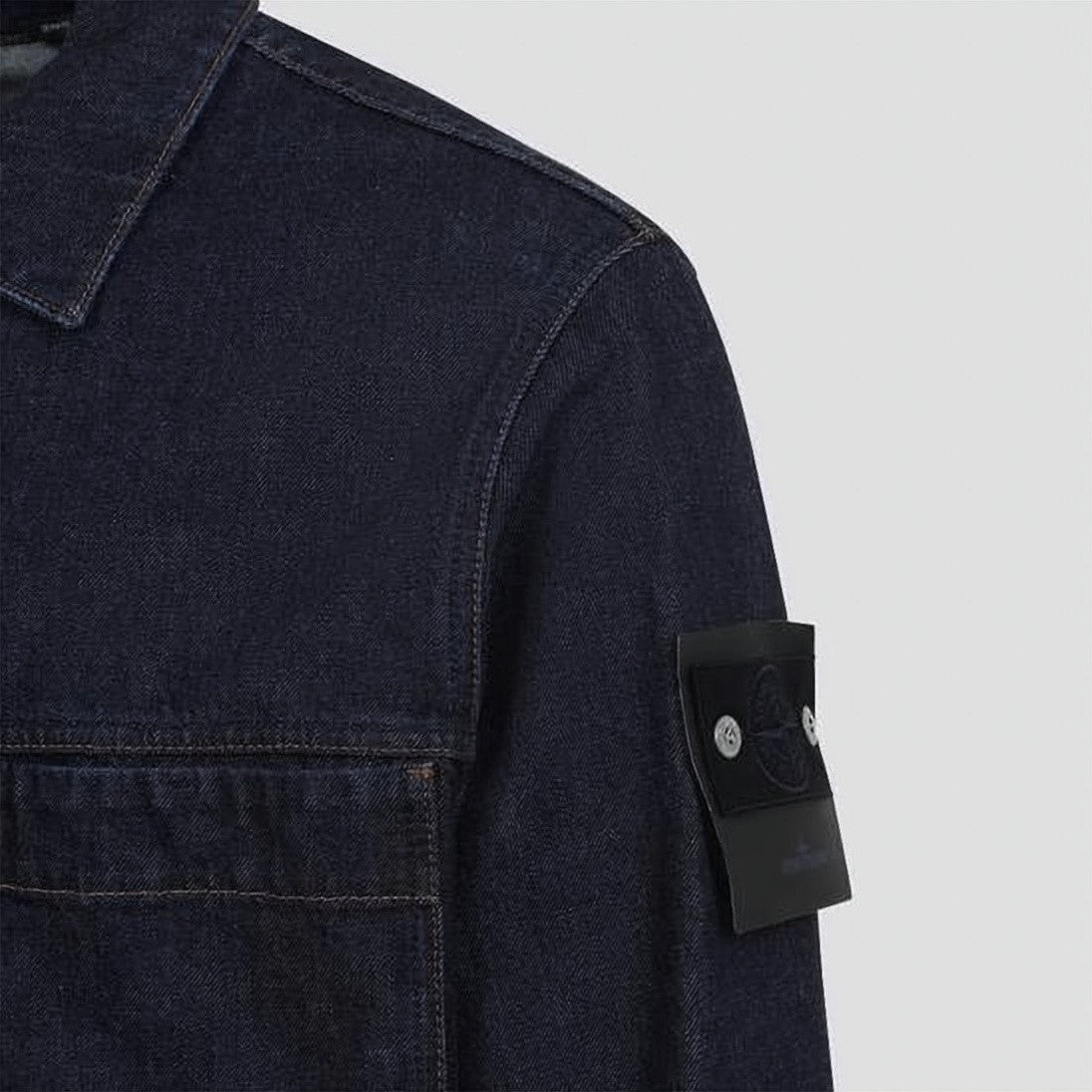 Stone Island Structured Blue Leather Jacket With Classic Collar