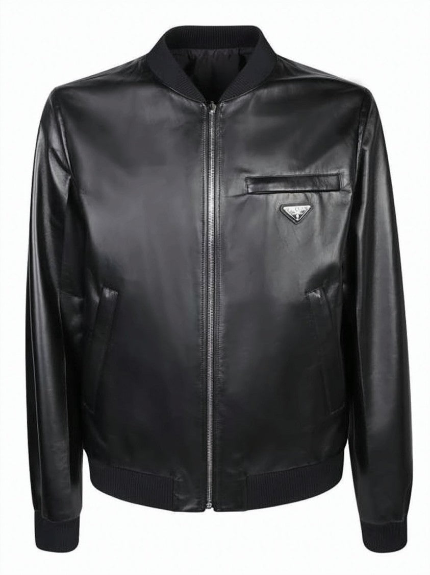 Prada Smooth Lambskin Bomber Jacket With Reversible Design