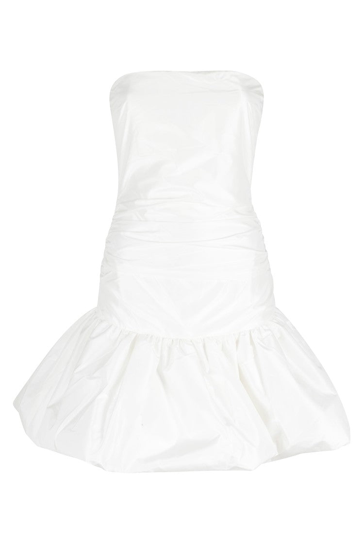 Rotate Cream Balloon Skirt Sleeveless Silk Mini Dress