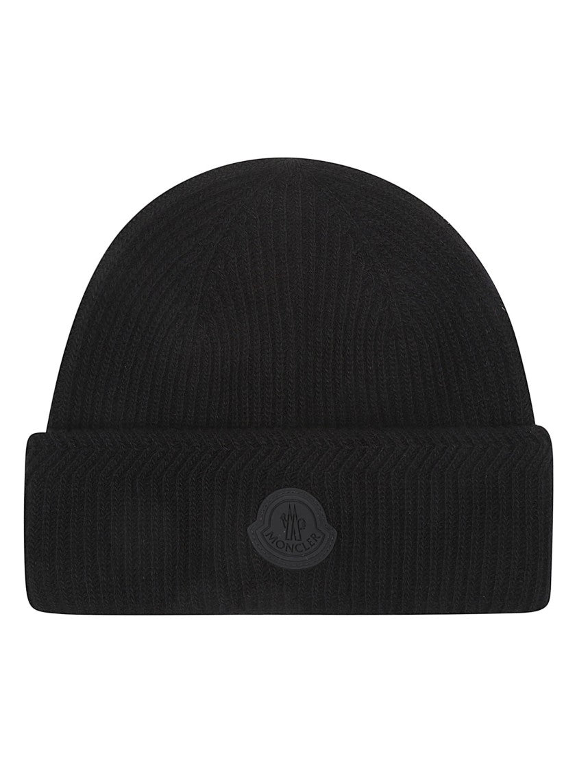 Moncler Ribbed Knit Wool-Cashmere Logo Patch Beanie