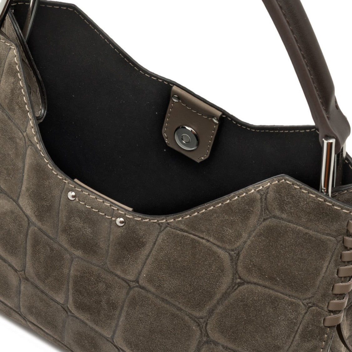 Gianni Chiarini Fawn Aurora Croc-Print Suede Bag