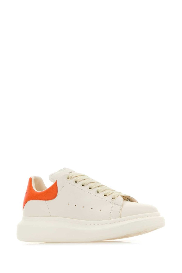 Alexander Mcqueen White Leather Sneakers With Orange Leather Heel