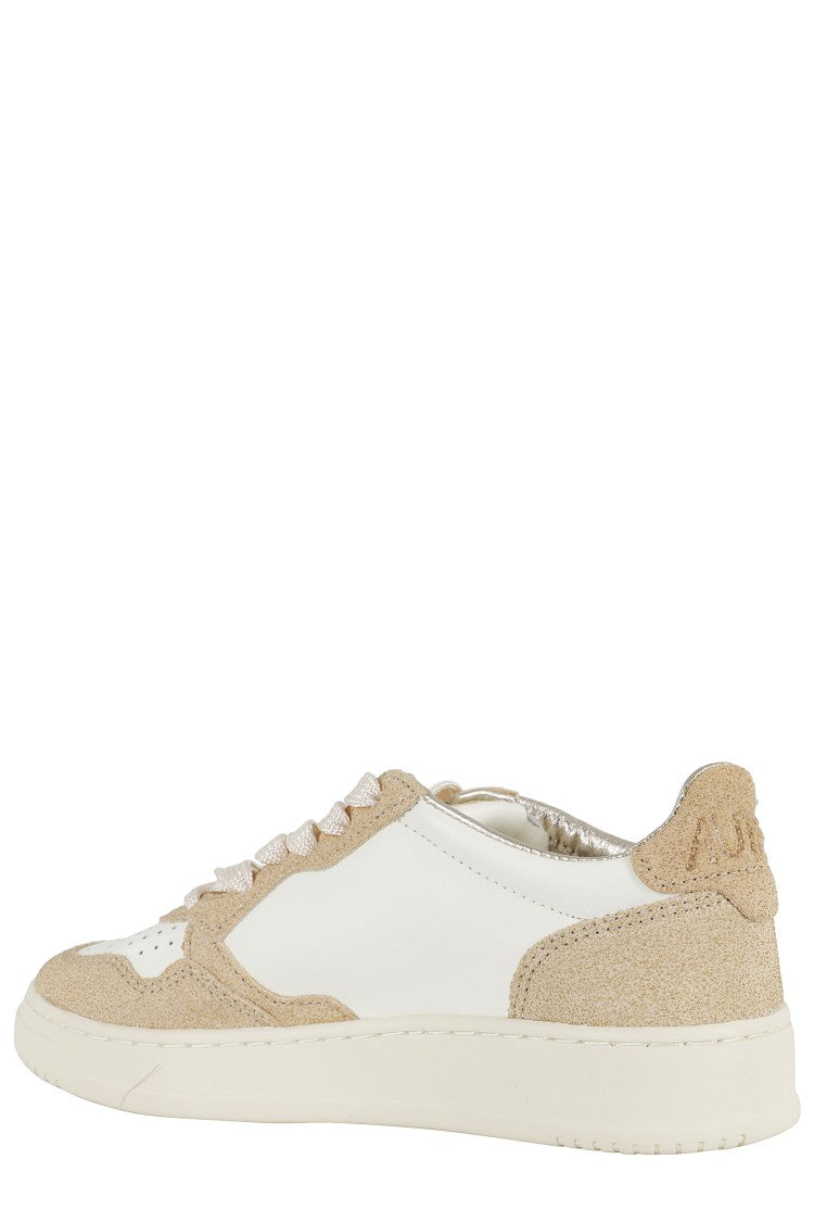 Autry Glittered Sand And White Medalist Low Sneakers