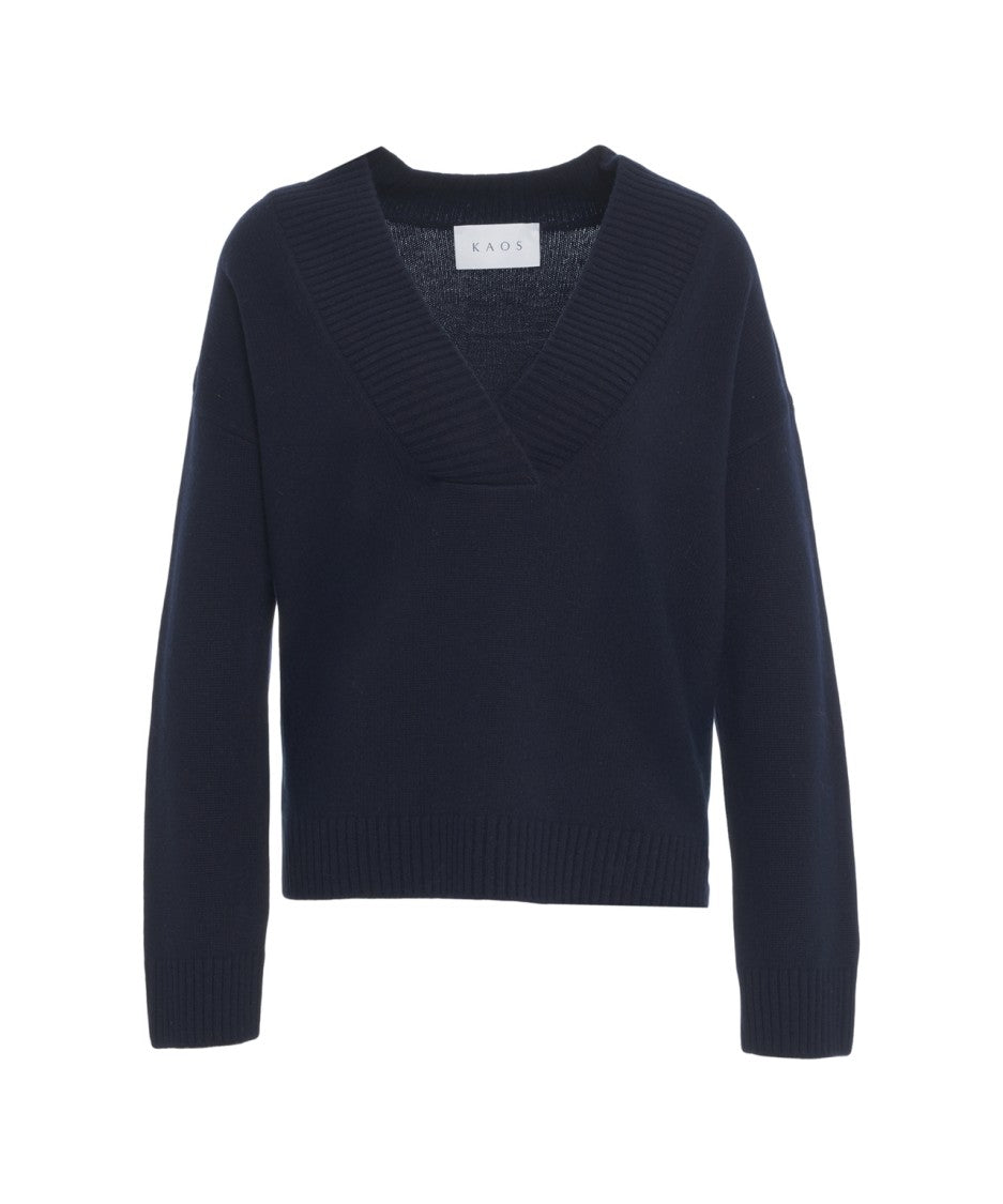 Kaos Relaxed Oversized V-Neck Wool Sweater