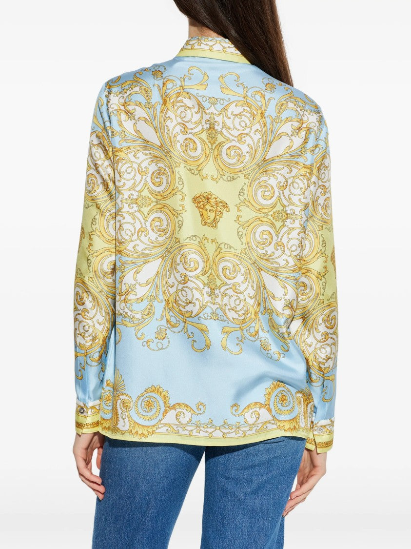 Versace Pastel Blue Baroque-Inspired Silk Scroll Shirt