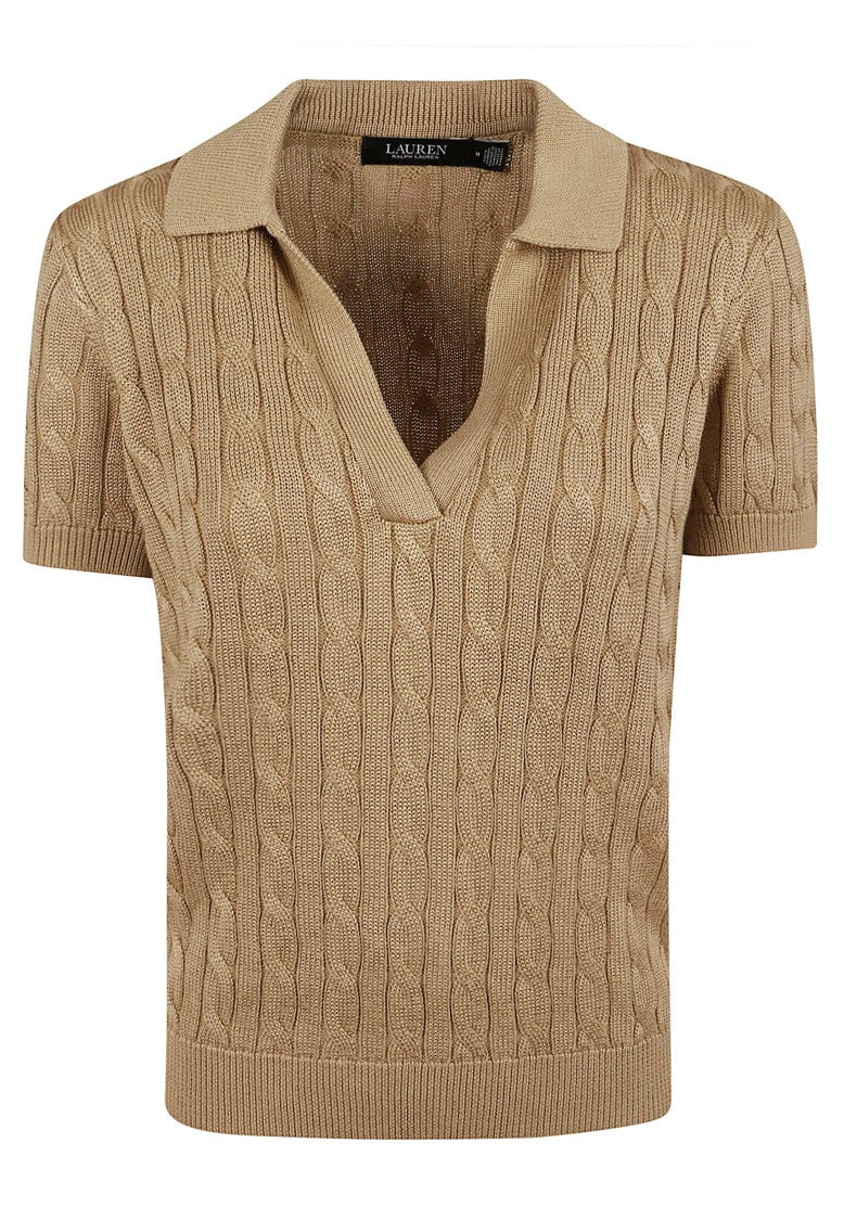 Lauren Short-Sleeved Cable-Knit Cotton Polo Shirt