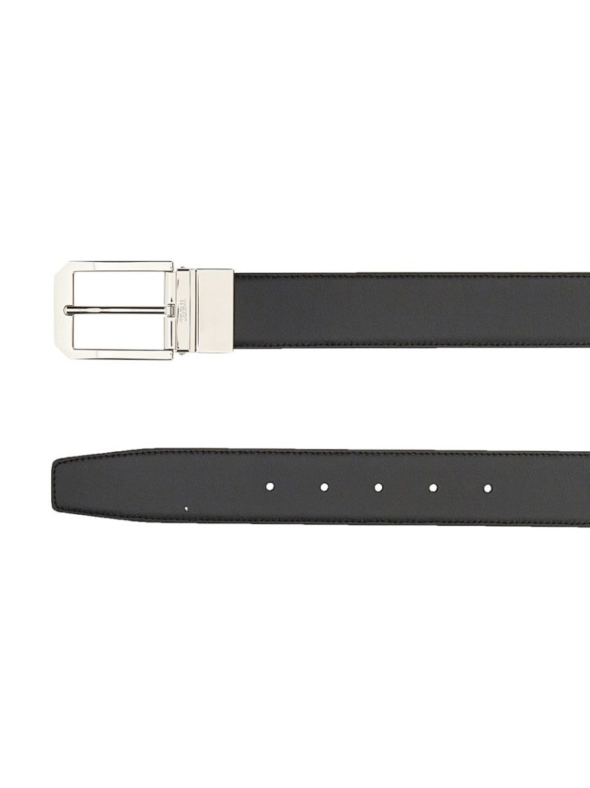 Zegna Reversible Polished Silver Buckle Cow Leather Belt