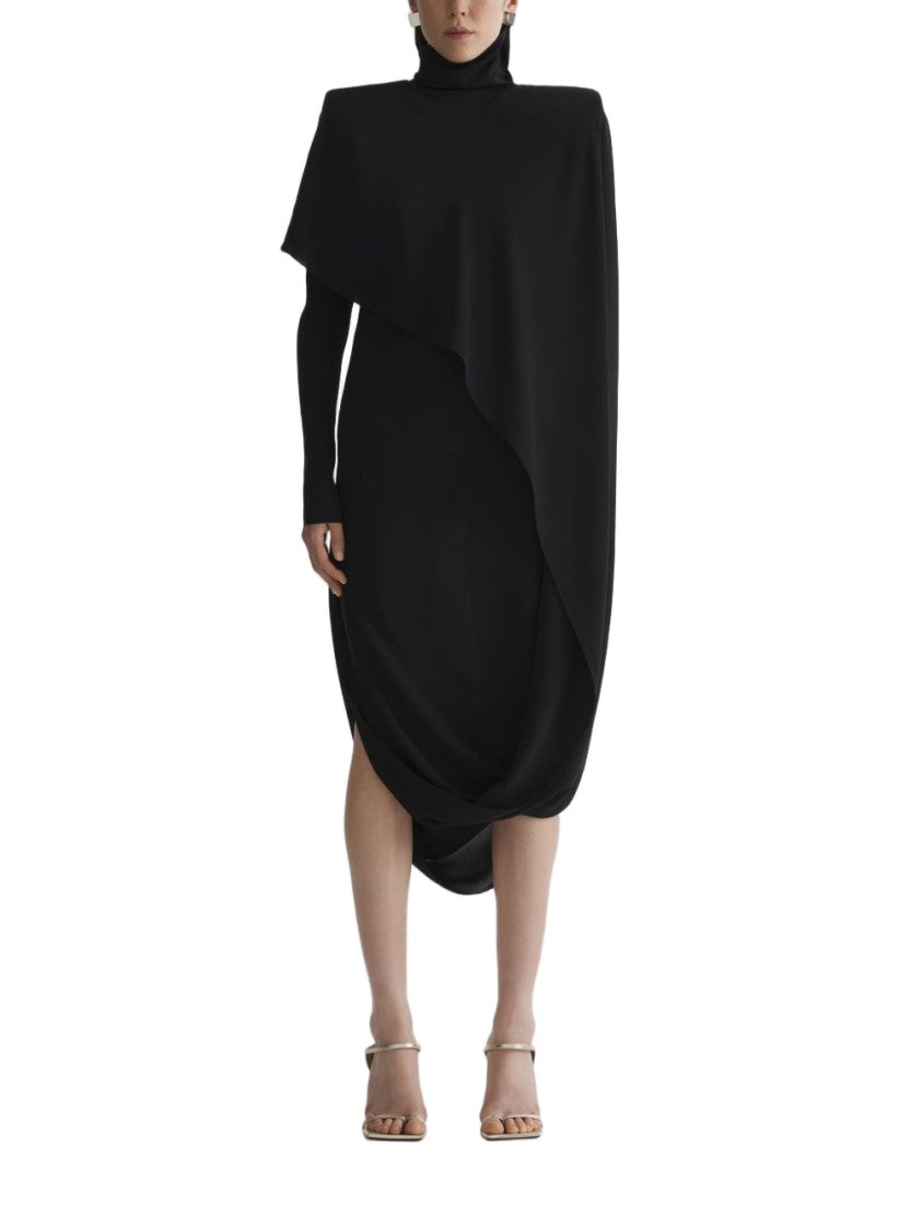 Mugler Asymmetric Overlay Midi Dress With Thigh Slit