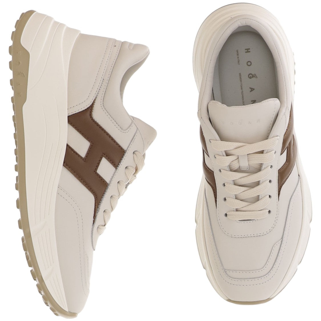 Hogan Chunky Sole Sneakers With Brown Leather Detail