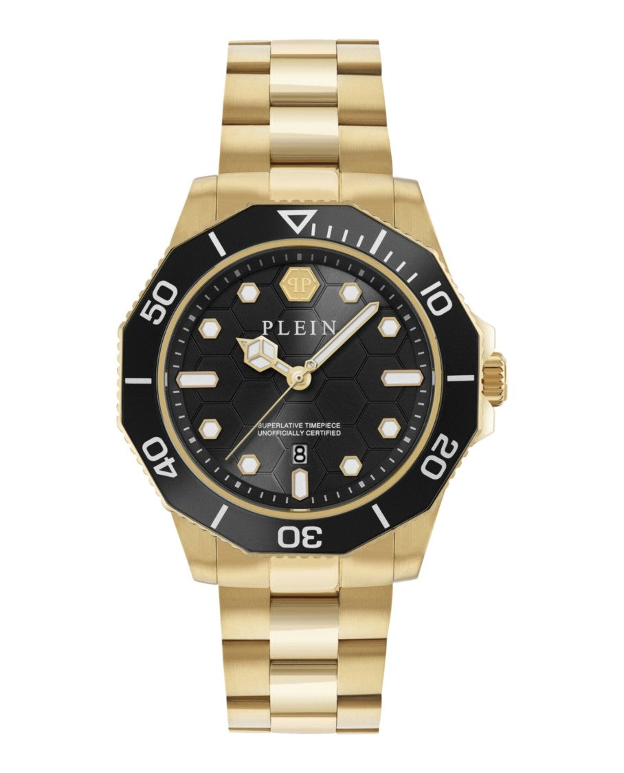 Philipp Plein Aquastorm 44Mm Yellow Gold Bracelet Watch With Guilloche Dial