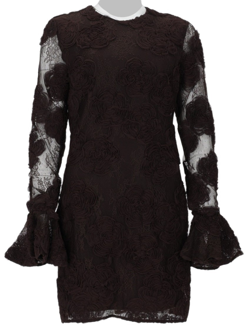 Rotate Mini Dress With 3D Floral Lace Detailing And Sheer Sleeves