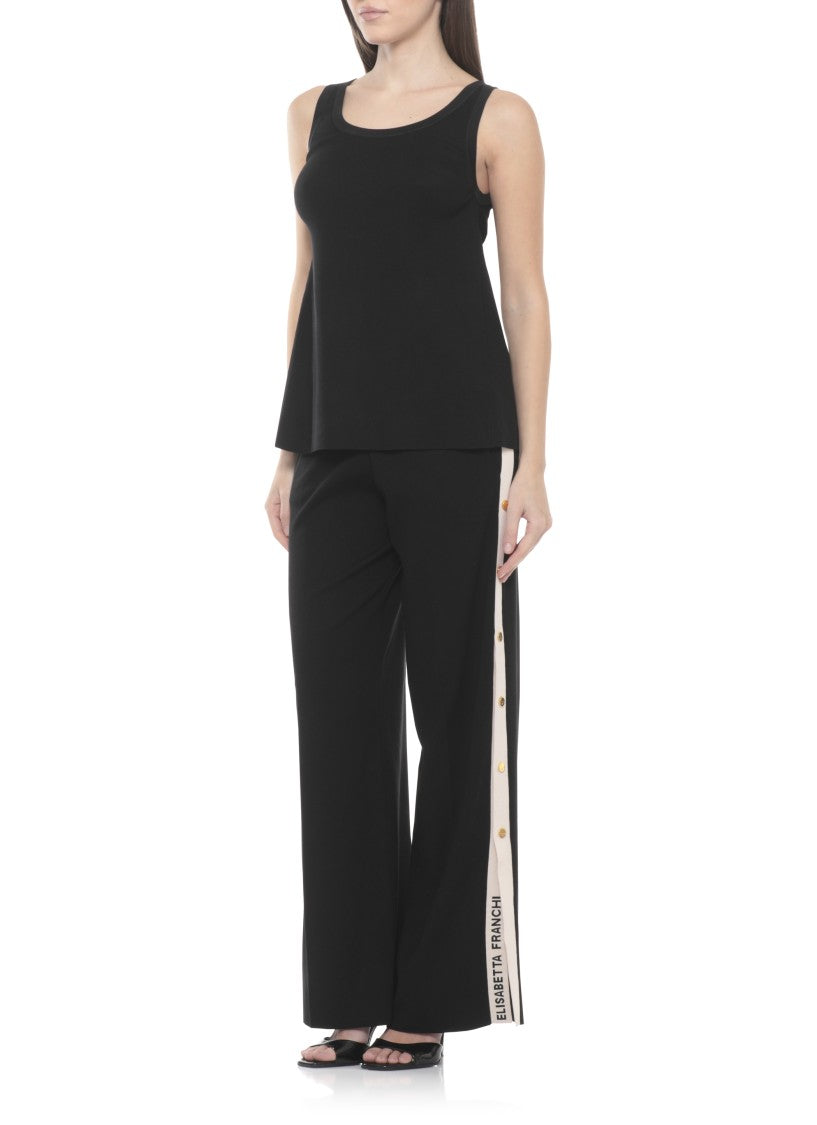 Elisabetta Franchi Black Elastic Waist Side Vent Pants