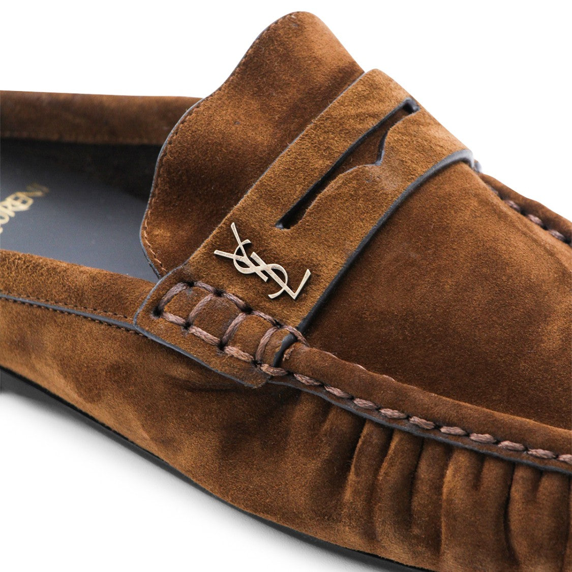 Saint Laurent Brown Suede Moccasin-Style Mules