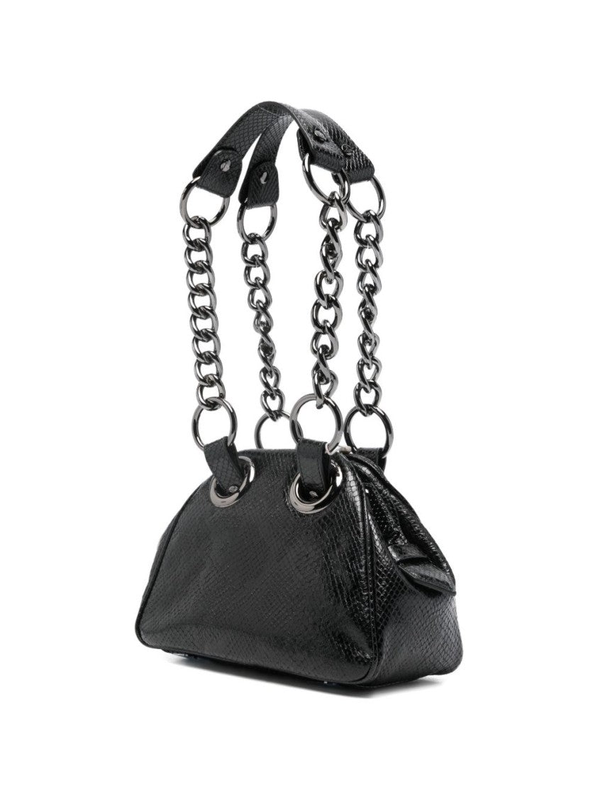 Vivienne Westwood Textured Black Handbag With Metallic Emblem And Chain Handles