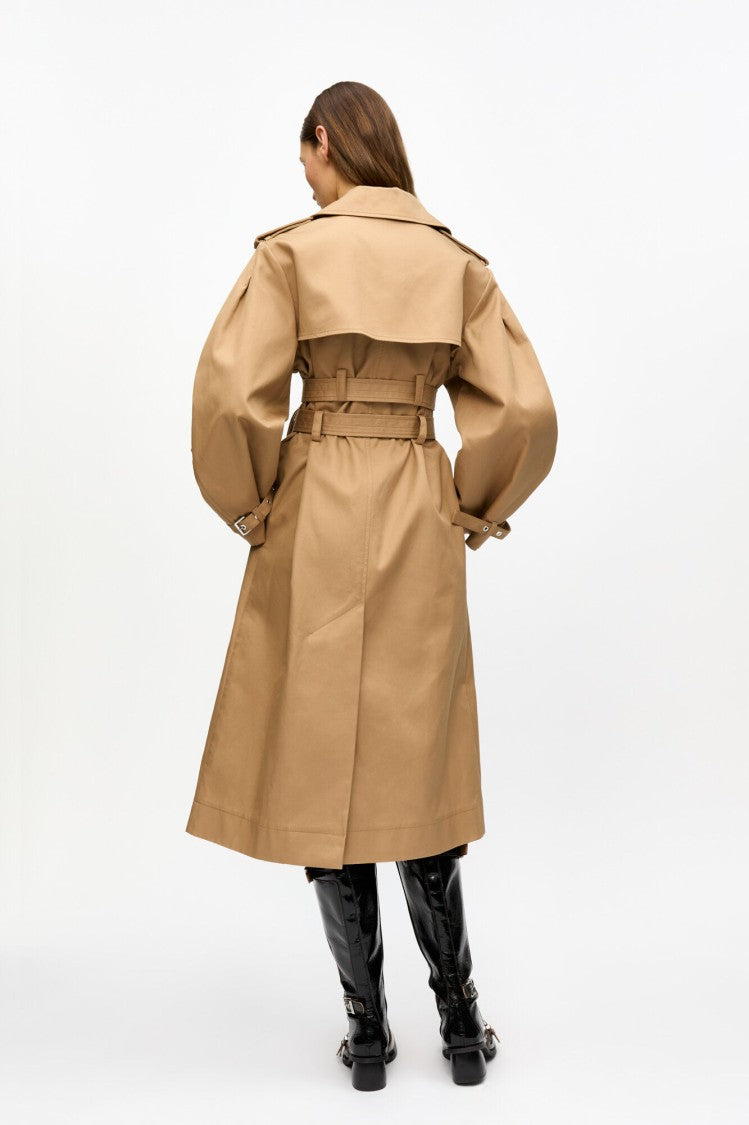Ganni Camel Bonded Cotton Trench Coat