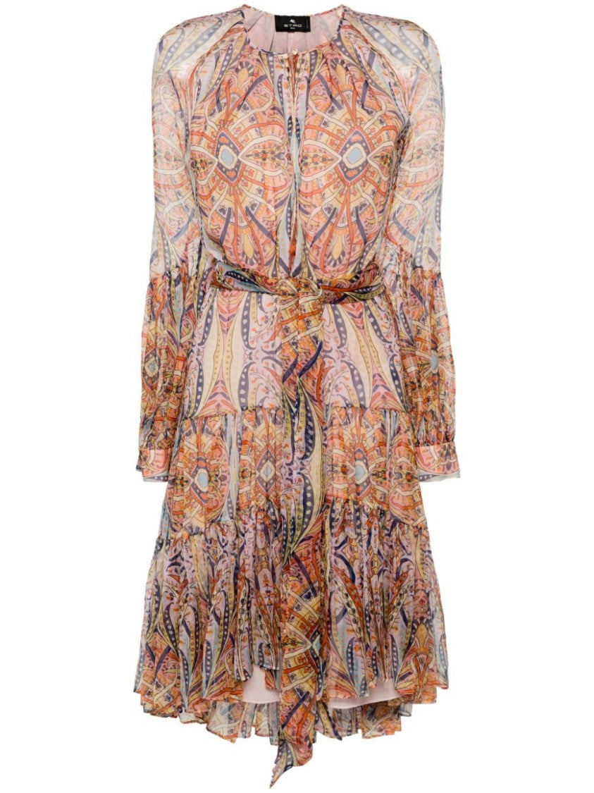 Etro Silk Chiffon Graphic Print Dress