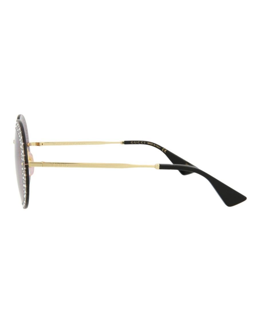 Gucci Round-Frame Metal Sunglasses With Sparkling Embellishments