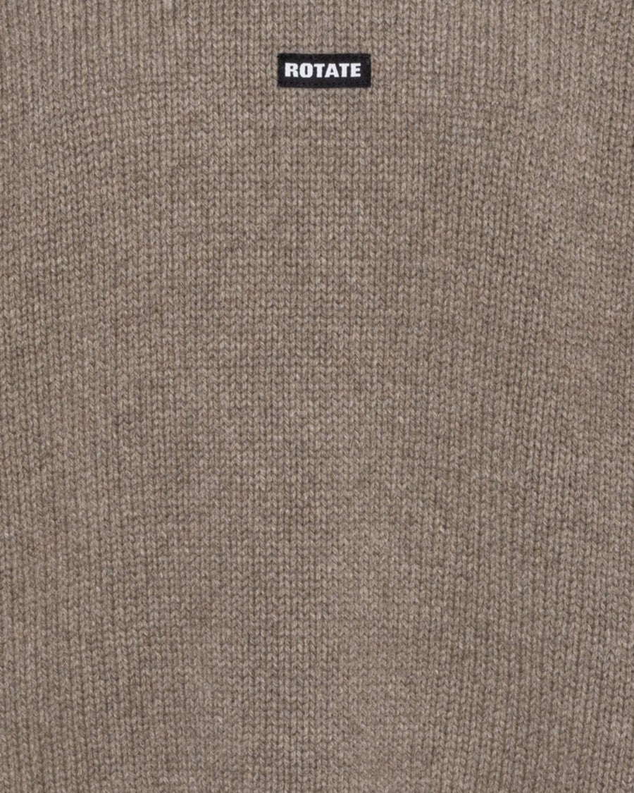 Rotate Intricate Lace-Up Knitted Sweater In Muted Taupe