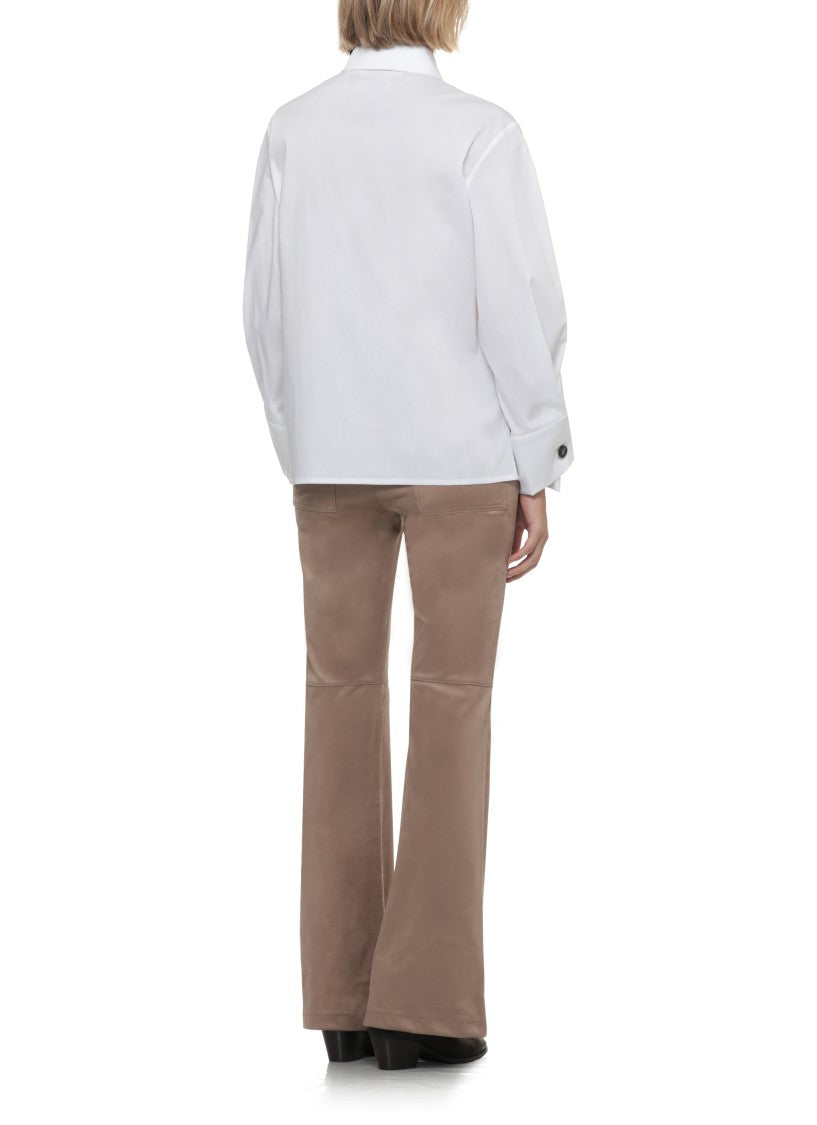 D. Exterior White Boxy Concealed Placket Cotton Shirt