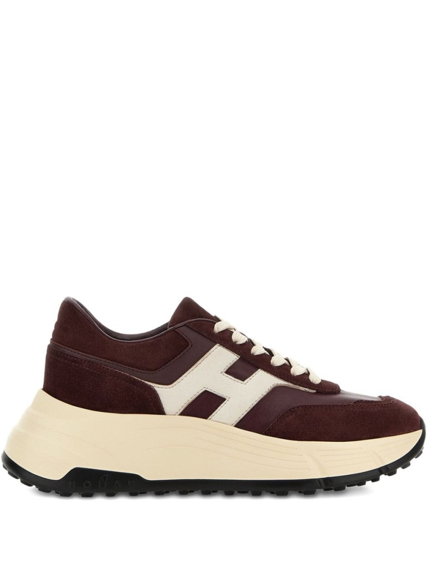 Hogan Burgundy Suede Sneakers With Cream Accents