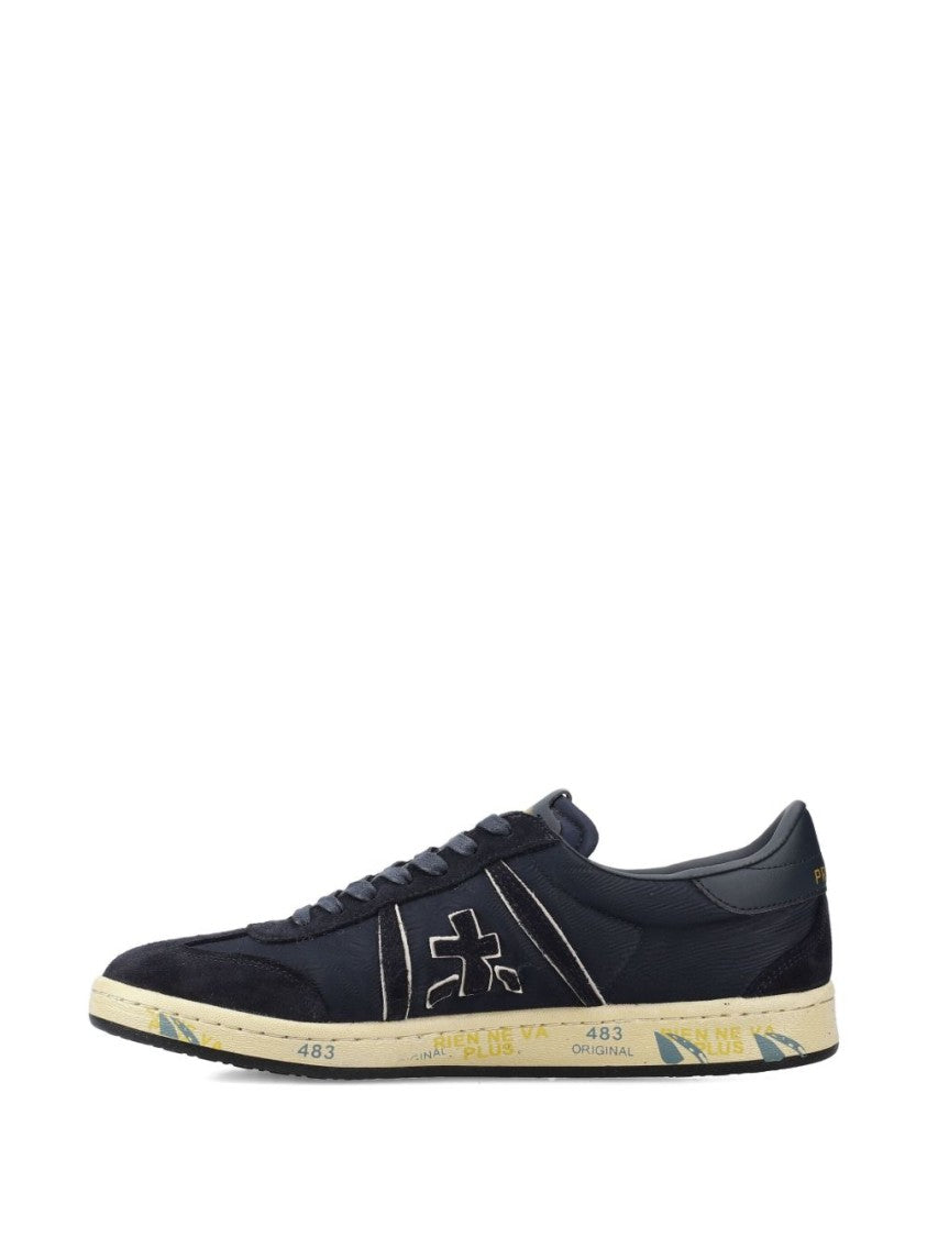 Premiata Perforated Navy Blue Calf Suede Sneakers