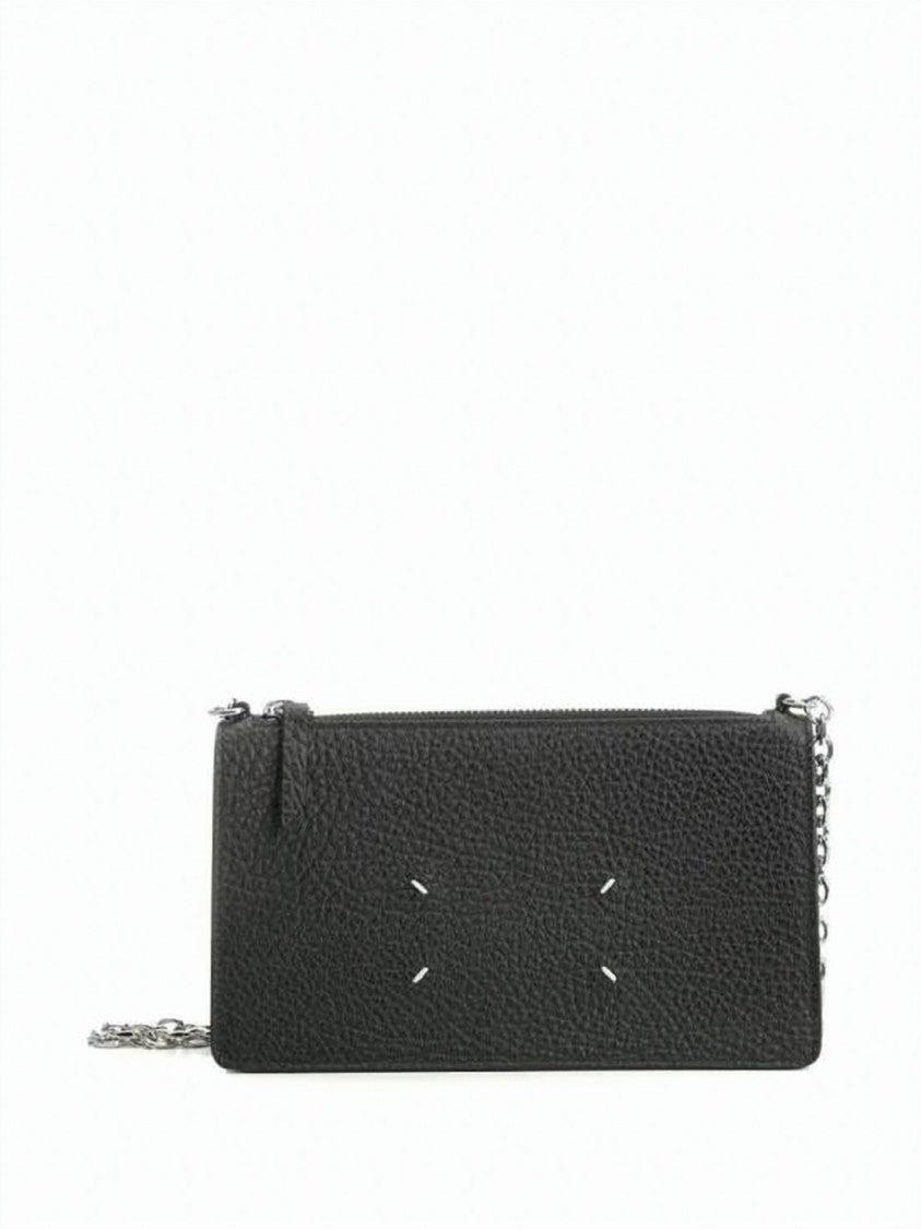 Maison Margiela Rectangular Calfskin Leather Wallet With Silver Chain